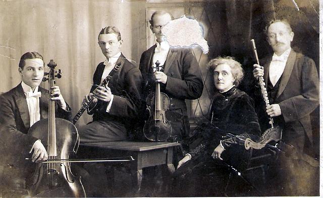 G'ma Cox with band.jpg - My great great grandmother with her band. She was a piano player and organist. She played organ at Church every Sunday in Peckham until she was well over 90 years old. This involved travelling by public transport from Carshalton!